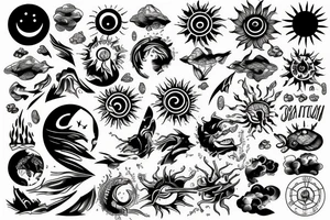 Sun, water, earth, and wind tattoo idea