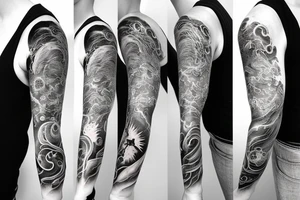 Sun, water, earth, and wind sleeve tattoo idea