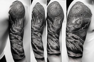 Sun, water, earth, and wind sleeve tattoo idea