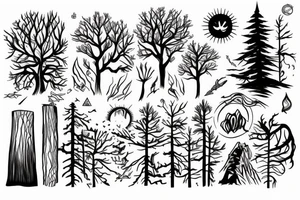 Hiking forest with sun and wind tattoo idea