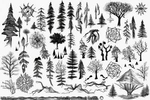 Hiking forest with sun and wind tattoo idea