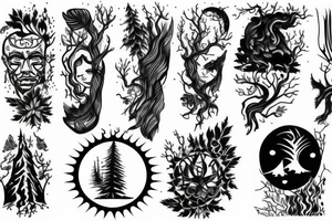 Hiking forest with sun and wind tattoo idea