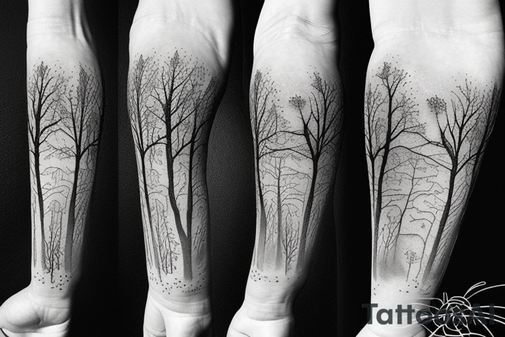 Hiking forest with sun and wind tattoo idea