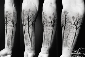 Hiking forest with sun and wind tattoo idea