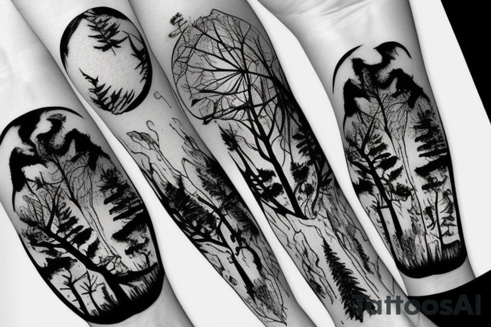 Hiking forest with sun tattoo idea
