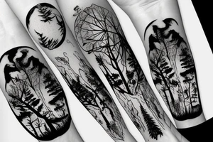 Hiking forest with sun tattoo idea