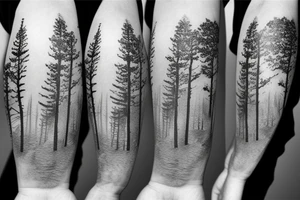 Hiking forest with sun tattoo idea