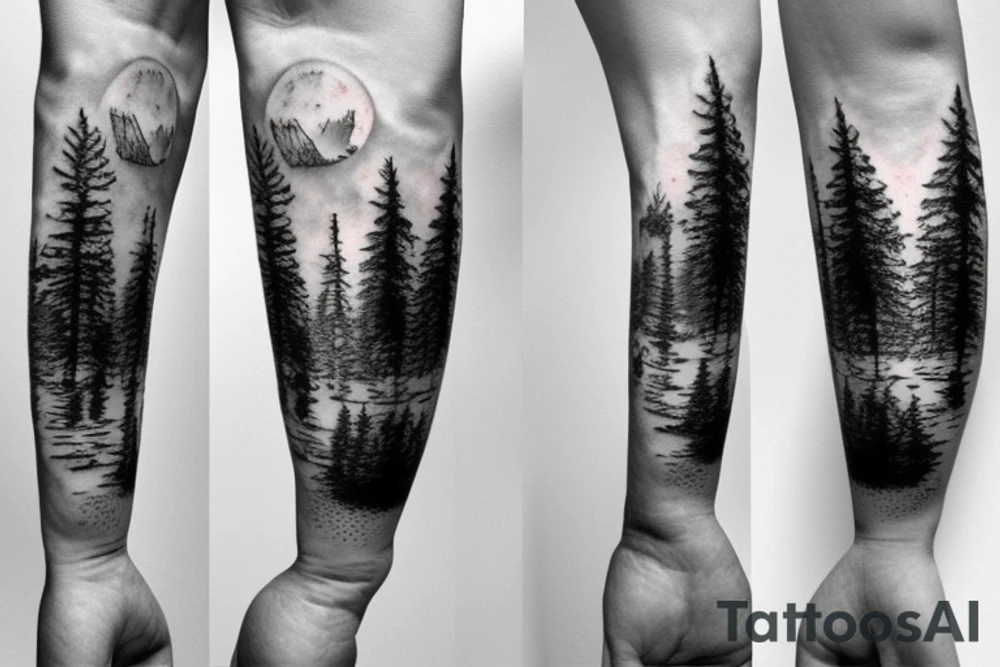 Hiking forest with sun sleeve tattoo idea