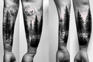 Hiking forest with sun sleeve tattoo idea