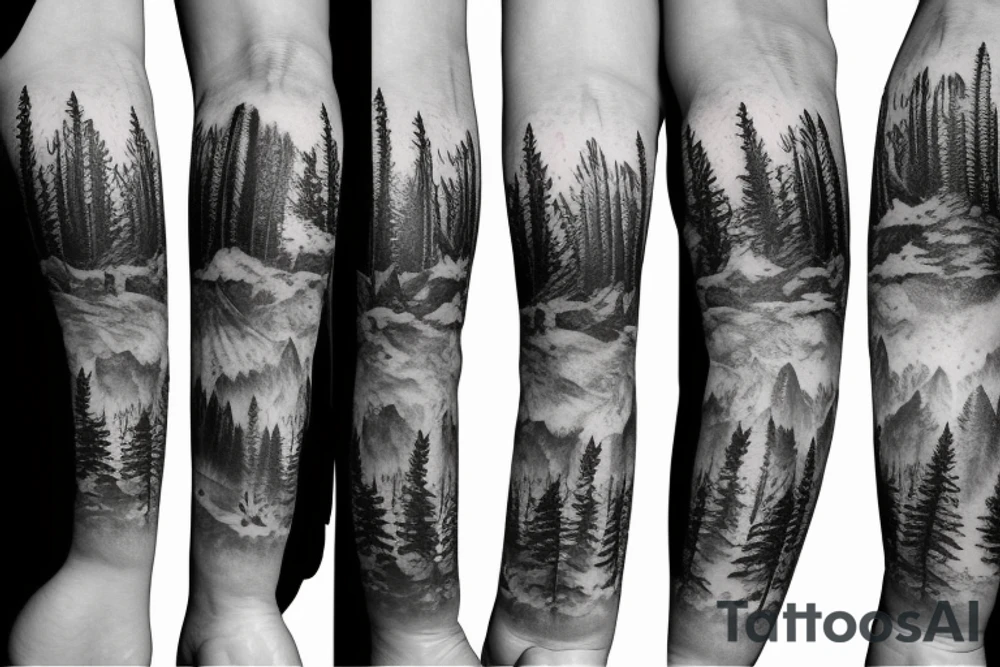 Hiking forest with sun sleeve tattoo idea