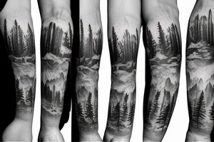Hiking forest with sun sleeve tattoo idea