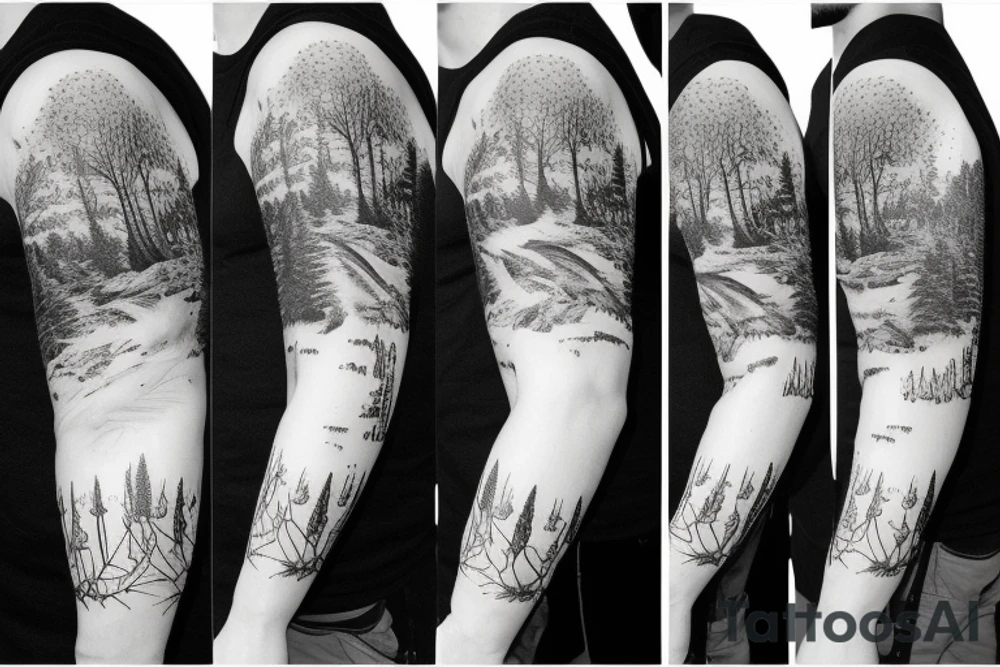 Hiking forest with life sleeve tattoo idea