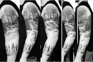 Hiking forest with life sleeve tattoo idea