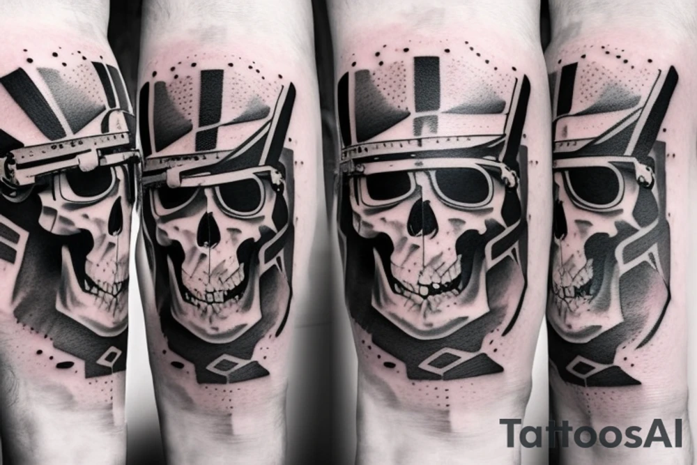 skull with airplane goggles tattoo idea