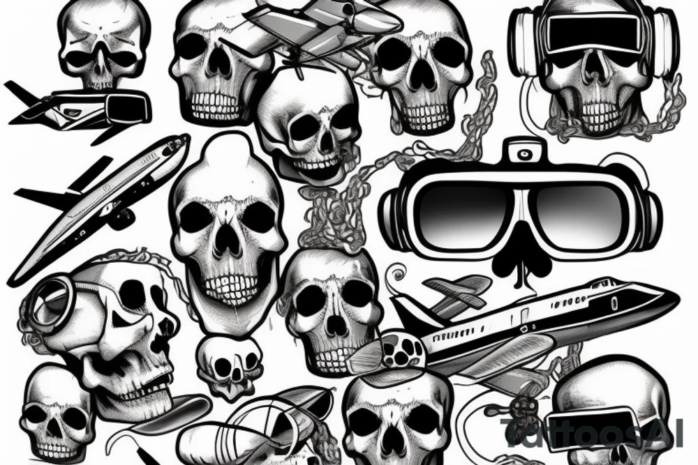 skull with airplane goggles tattoo idea