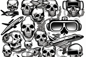 skull with airplane goggles tattoo idea