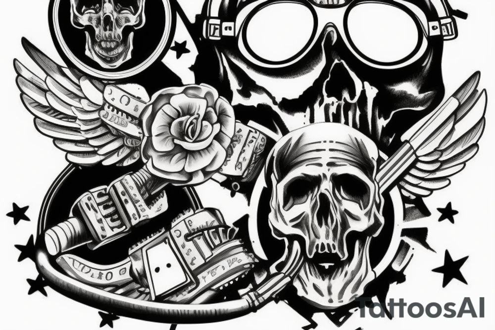 skull with airplane goggles tattoo idea