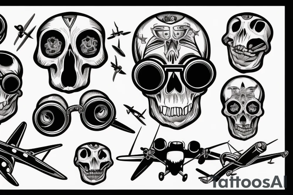 skull with airplane goggles tattoo idea