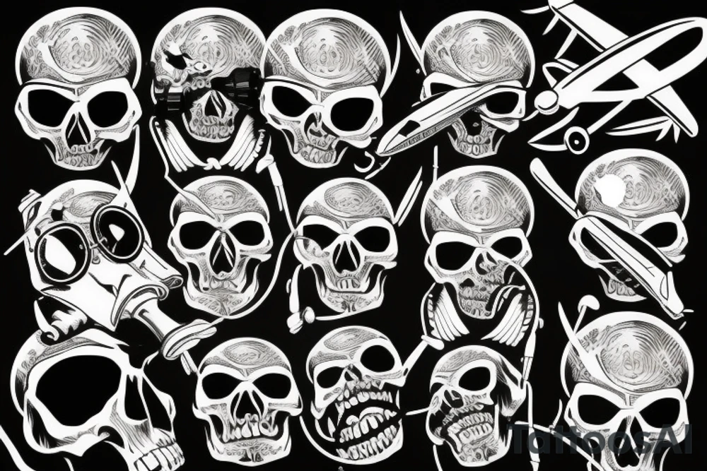 skull with airplane goggles tattoo idea