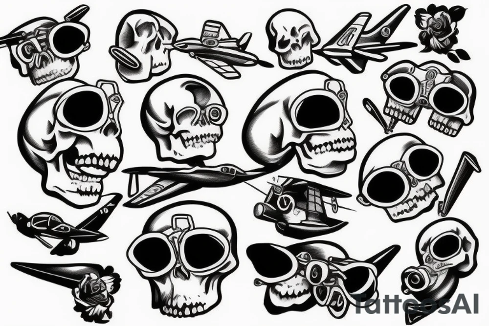 skull with airplane goggles tattoo idea