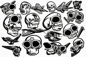 skull with airplane goggles tattoo idea