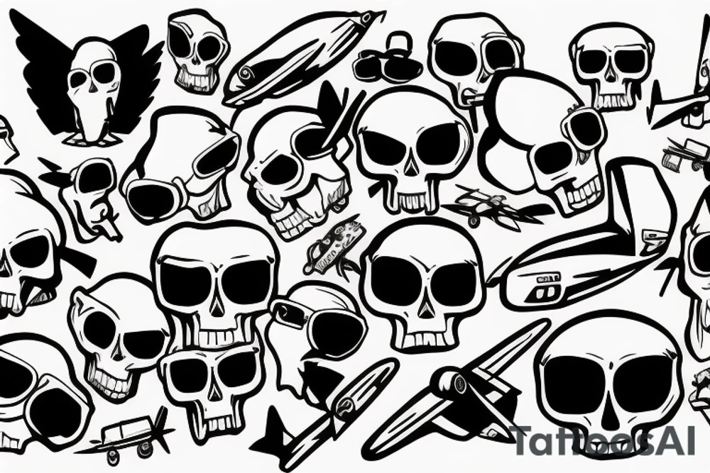 skull with airplane goggles tattoo idea