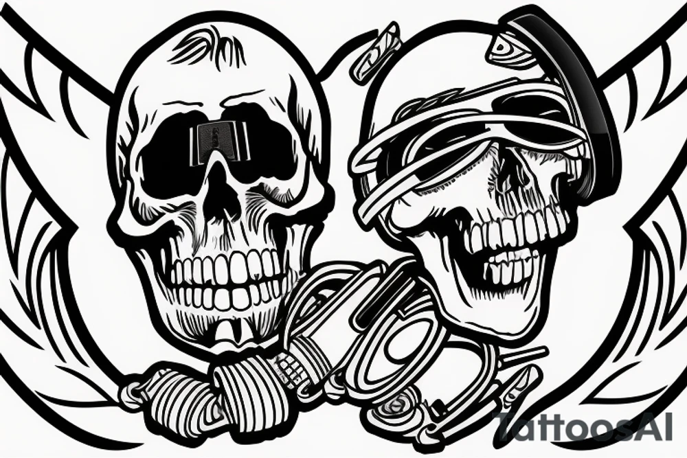 skull with airplane goggles tattoo idea