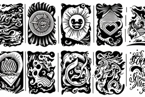 A sun and in the middle of the sun is the sea with Waves and a hidden Heart tattoo idea