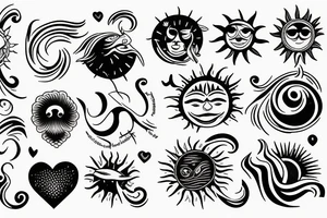 A sun and in the middle of the sun is the sea with Waves and a hidden Heart tattoo idea