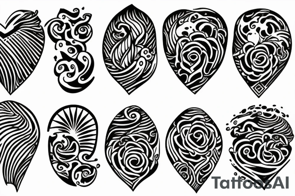 A sun and in the middle of the sun is the sea with Waves and a hidden Heart tattoo idea