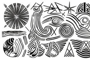 the sea with the waves is in the middle of a greek sun tattoo idea