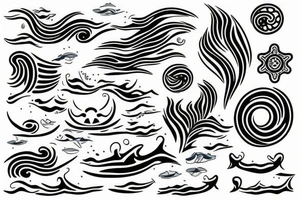 the sea with the waves is in the middle of a sun tattoo idea