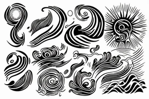 the sea with the waves is in the middle of a sun tattoo idea