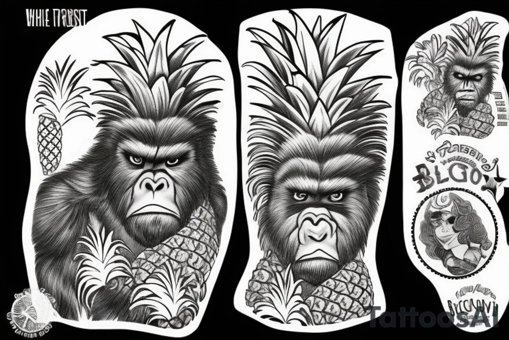 Bigfoot with pineapple and crystals tattoo idea