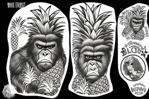 Bigfoot with pineapple and crystals tattoo idea