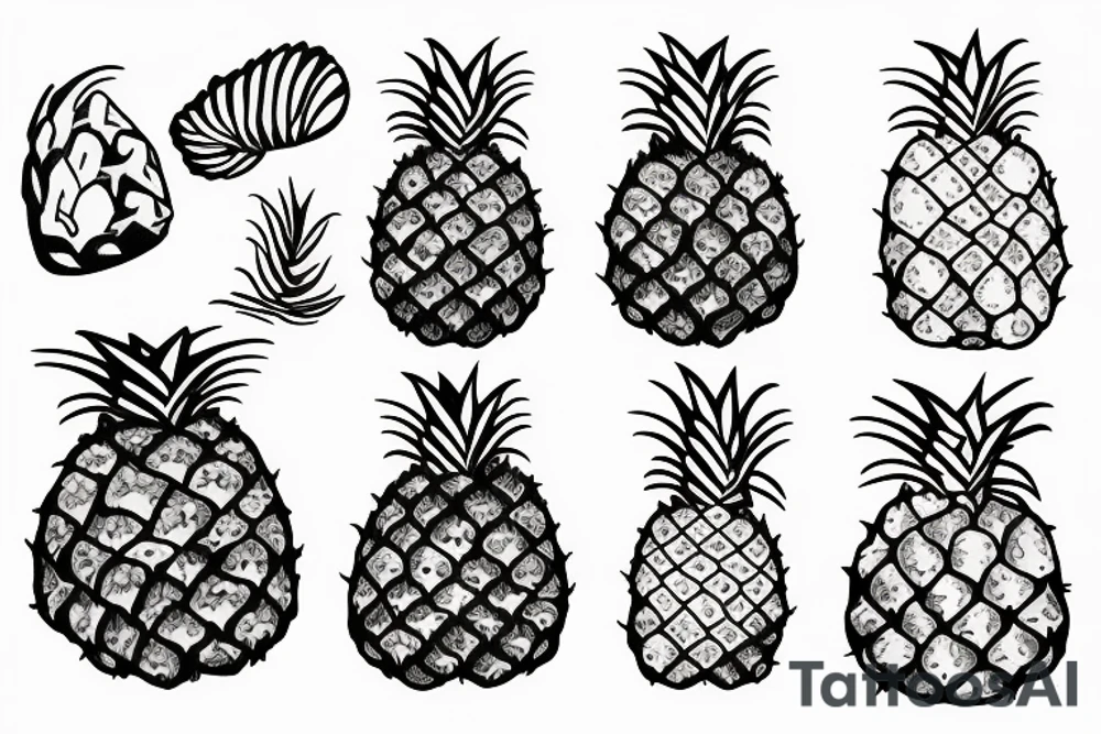 Bigfoot with pineapple and crystals tattoo idea