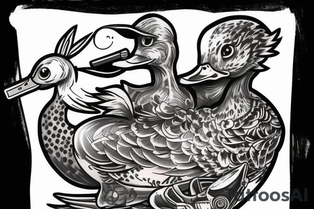 Duckling with cigar and machine gun tattoo idea