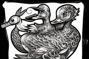 Duckling with cigar and machine gun tattoo idea