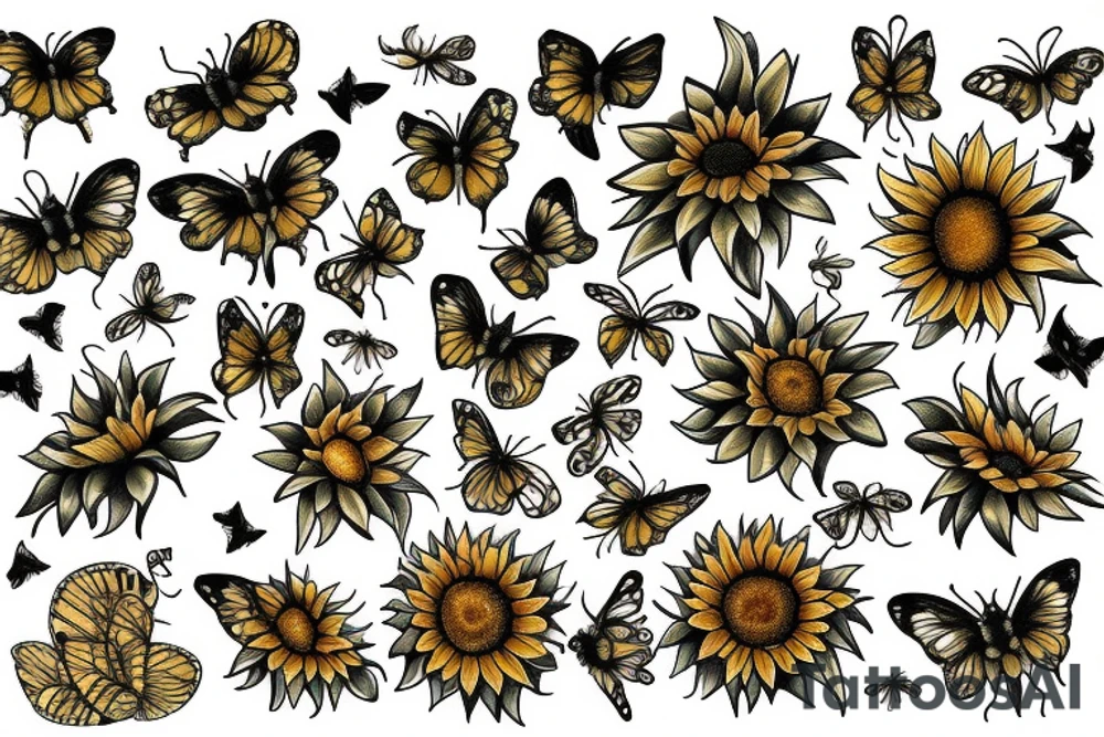 Sunflower butterly and bee tattoo idea