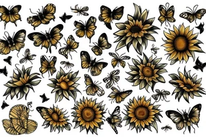 Sunflower butterly and bee tattoo idea