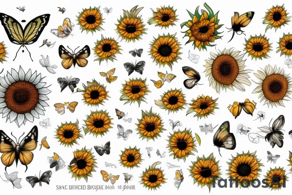 Sunflower butterly and bee tattoo idea