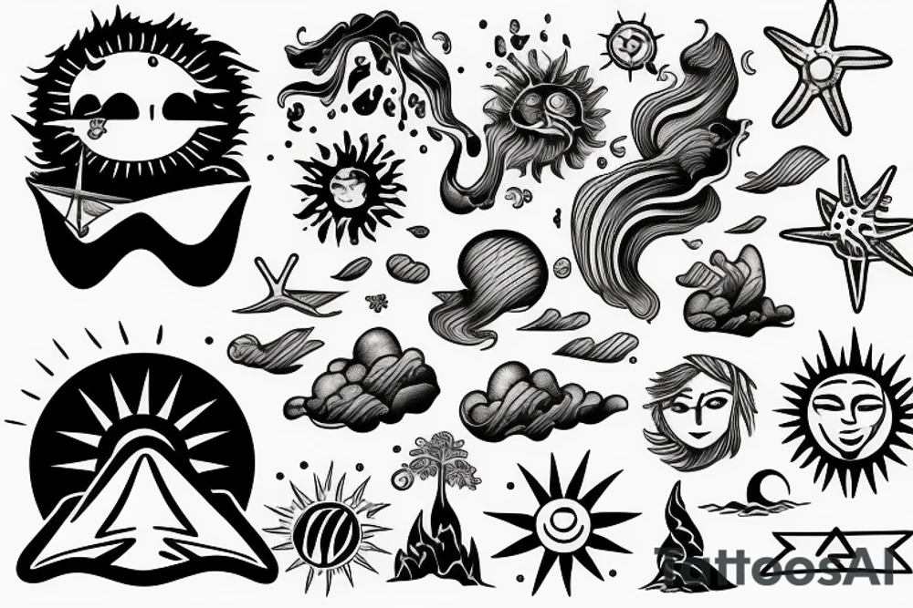 earth, wind, ground, beach, sun tattoo idea