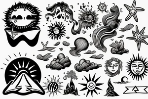 earth, wind, ground, beach, sun tattoo idea