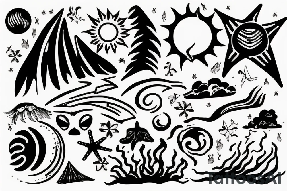 earth, wind, ground, beach, sun tattoo idea