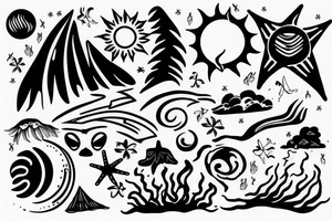 earth, wind, ground, beach, sun tattoo idea