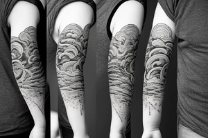 earth, wind, ground, beach, and sun arm sleeve tattoo idea