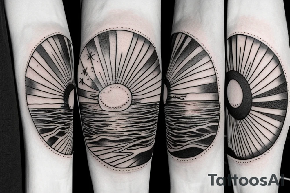 Create an upper arm tattoo with a setting sun over the beach tattoo idea Create an upper arm tattoo with a setting sun over the beach tattoo idea