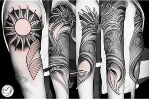 Create an upper arm tattoo with a setting sun over the beach tattoo idea
