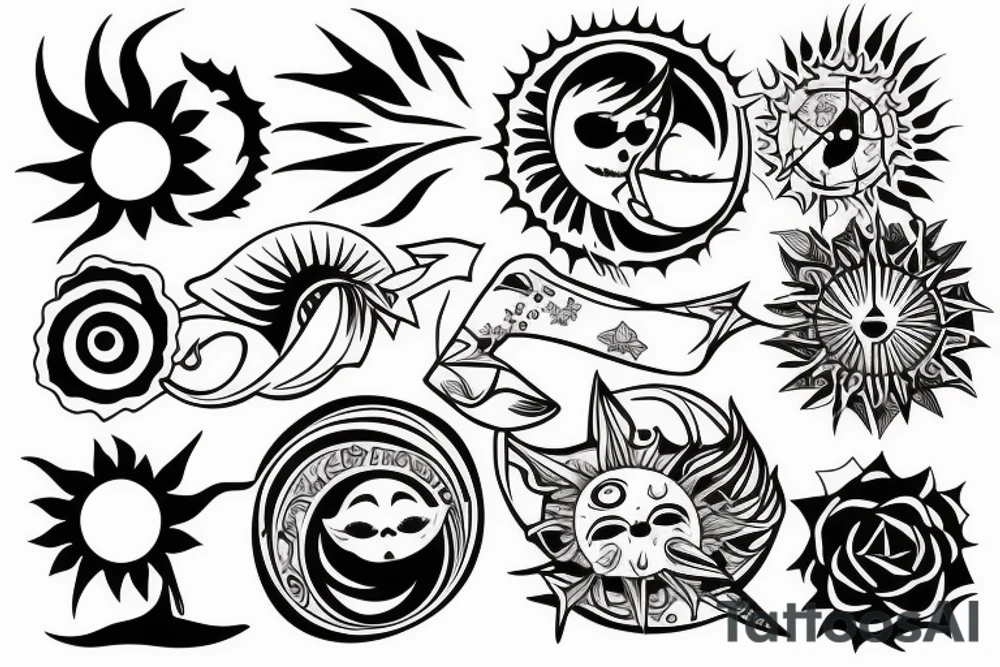 Create an upper arm tattoo with a setting sun over the beach tattoo idea