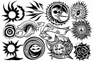 Create an upper arm tattoo with a setting sun over the beach tattoo idea